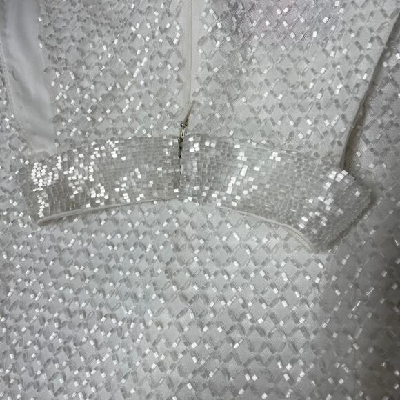 Mac Duggal NWOT Lattice Beaded Halter Midi Cocktail Dress Size 10 White Wedding - Picture 4 of 9